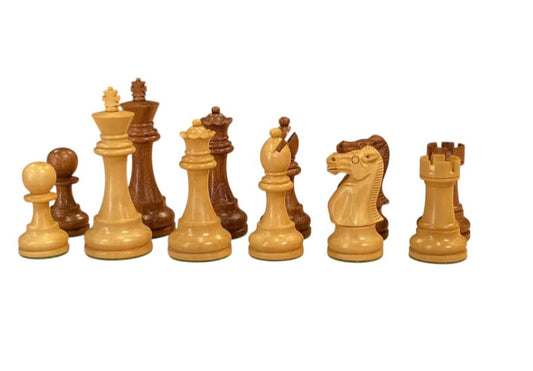 British Deluxe Acacia & Boxwood Staunton Chess Pieces – 4-Inch King - CHESSMAZE STORE UK