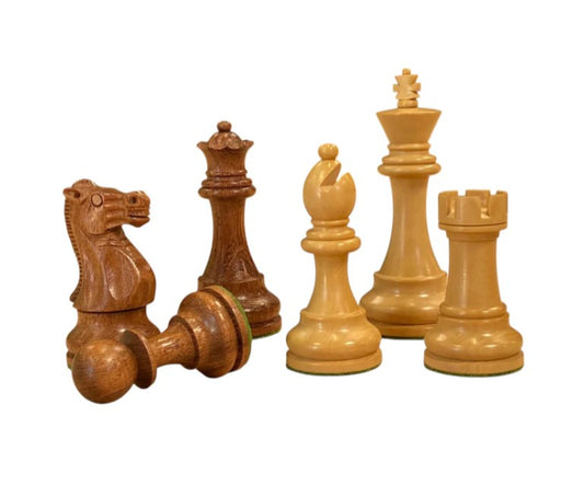 British Deluxe Acacia & Boxwood Staunton Chess Pieces – 4-Inch King - CHESSMAZE STORE UK