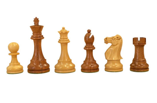 British Deluxe Acacia & Boxwood Staunton Chess Pieces – 4-Inch King - CHESSMAZE STORE UK