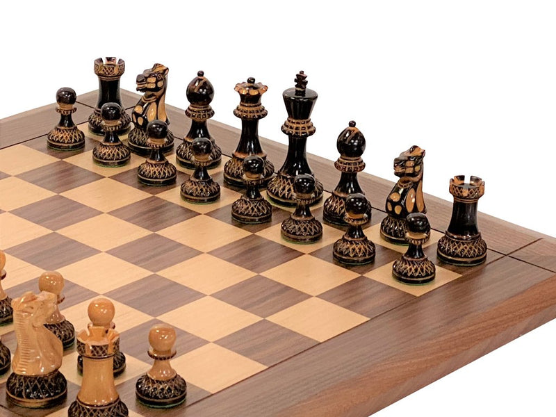 3.75" Parker Pieces, 20" Walnut Bevell Edge Chess Board -  CHESSMAZE STORE UK 