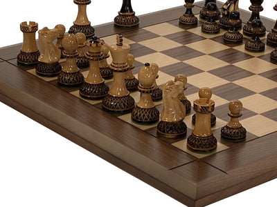 3.75" Parker Pieces, 20" Walnut Bevell Edge Chess Board -  CHESSMAZE STORE UK 