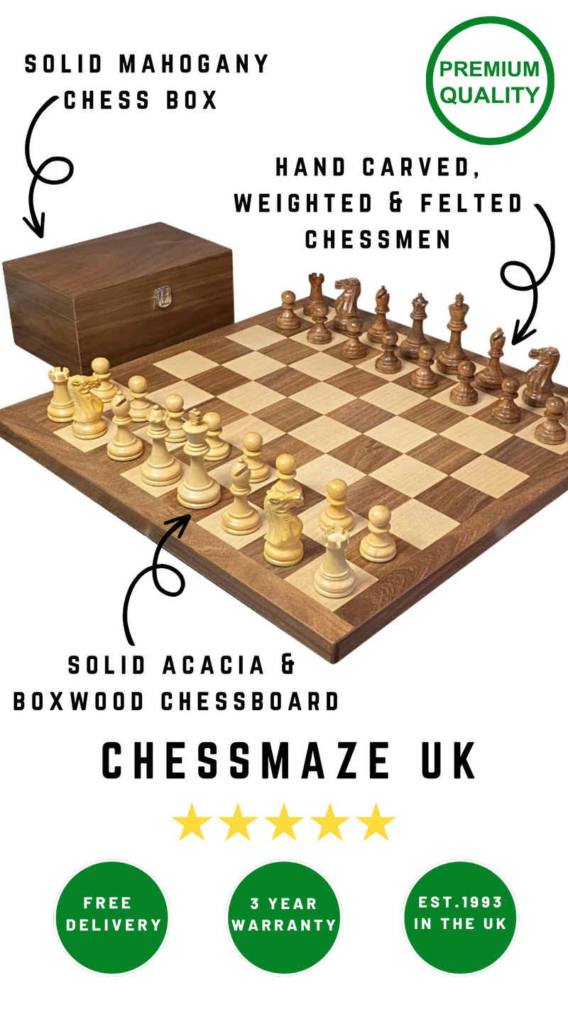 18" Acacia Wood Board 3.5" Stallion Acacia Pieces & Mahogany Box -  CHESSMAZE STORE UK 
