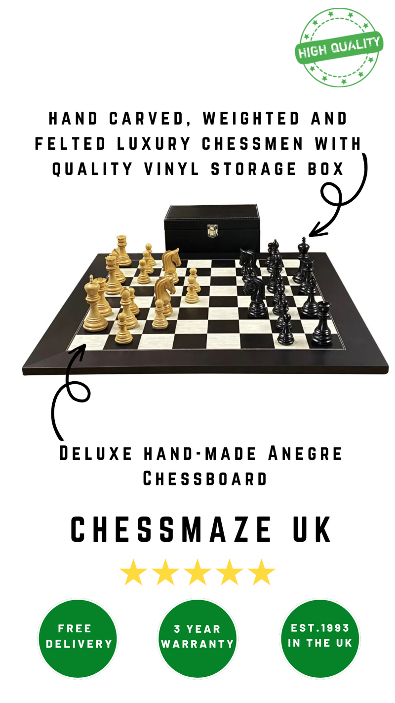 Imperial Black Anegre Birdseye Maple Deluxe Chess Set -  CHESSMAZE STORE UK 