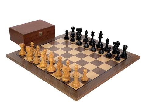 3.5" Stallion Black Chess Pieces 19" Walnut Chess Board & Walnut Box -  CHESSMAZE STORE UK 