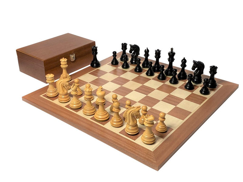 3.75" Imperial Black Pieces 19" Mahogany Chessboard & Deluxe Box -  CHESSMAZE STORE UK 