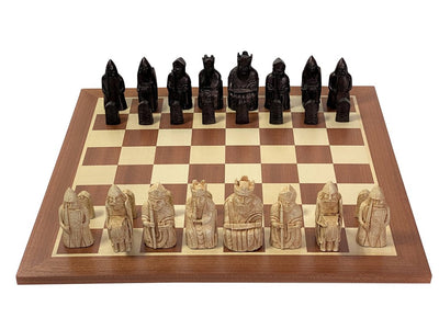 Isle of Lewis Chessmen, 19" Mahogany Chess Board -  CHESSMAZE STORE UK 