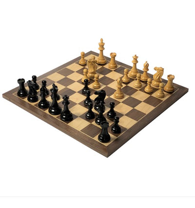 3.5" Stallion Ebonised Chessmen, 19" Walnut Chess Board & Vinyl Box -  CHESSMAZE STORE UK 