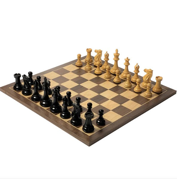 3.5" Stallion Ebonised Chessmen, 19" Walnut Chess Board & Vinyl Box -  CHESSMAZE STORE UK 