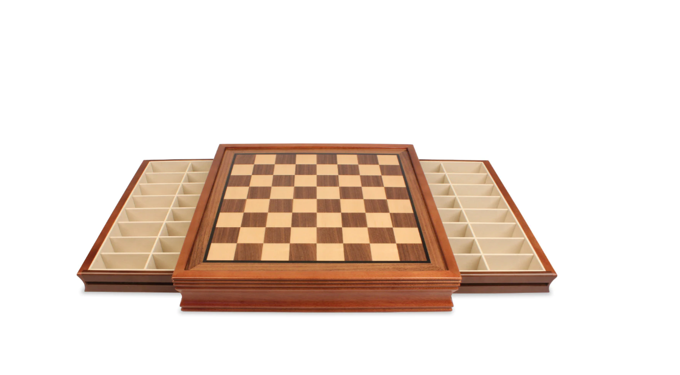 20" Drawer Chess Board & 3.5" British Acacia Chess Pieces Chessmaze