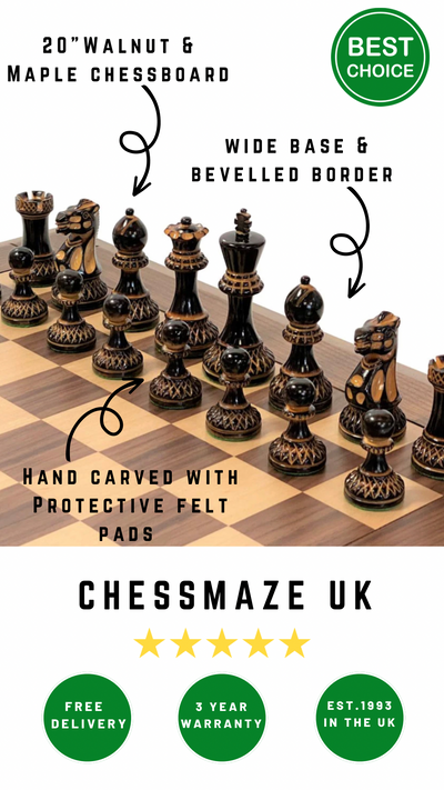 3.75" Parker Pieces, 20" Walnut Bevell Edge Chess Board -  CHESSMAZE STORE UK 