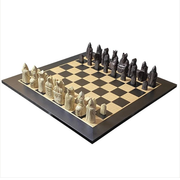 Isle of Lewis Chess Pieces and 20" Anegre Matt Chess Board Chessmaze
