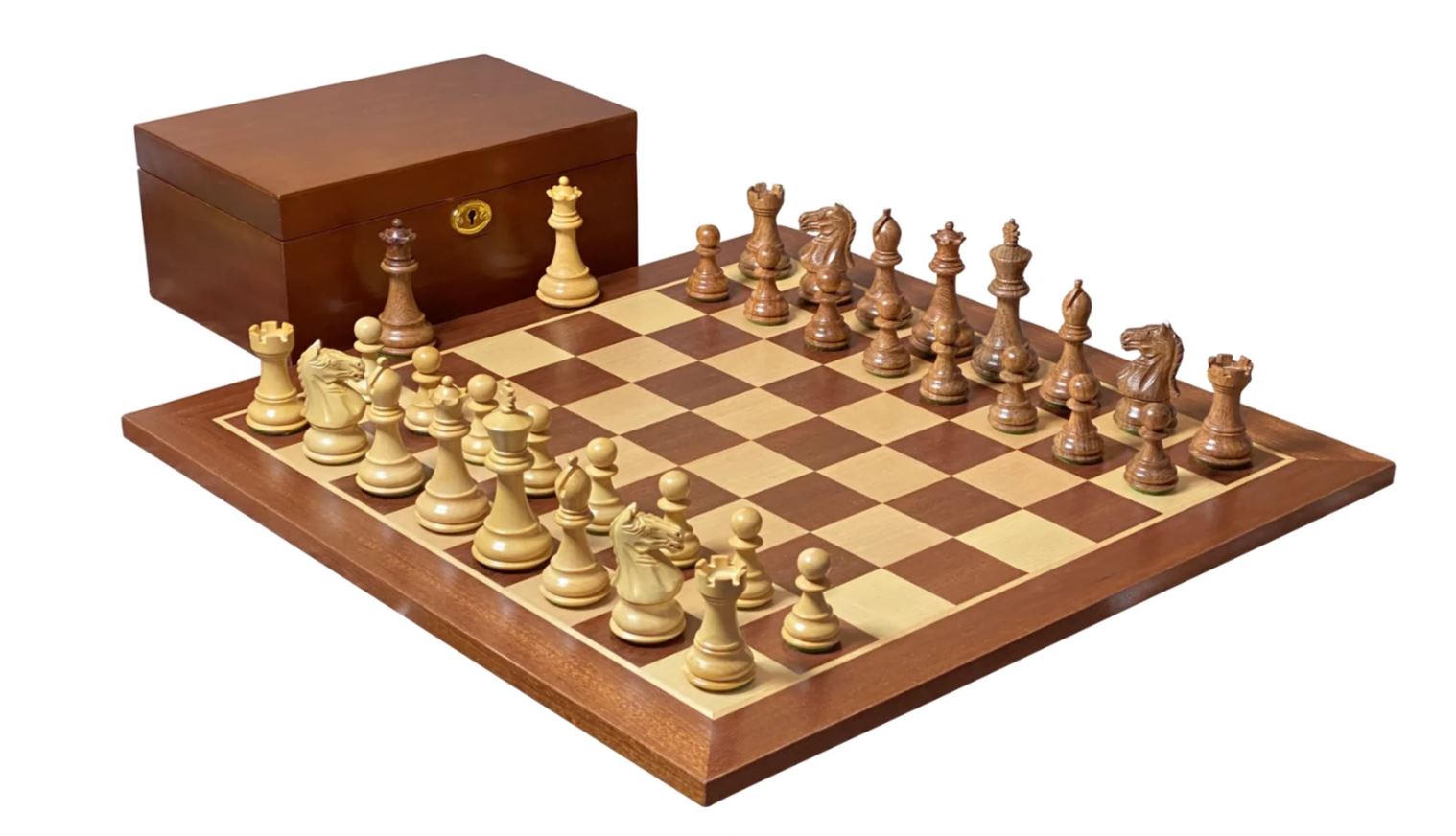 Supreme Queens Gambit Acacia Pieces 15.75" Mahogany Chessboard & Box - CHESSMAZE STORE UK
