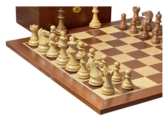 Supreme Queens Gambit Acacia Pieces 15.75" Mahogany Chessboard & Box - CHESSMAZE STORE UK